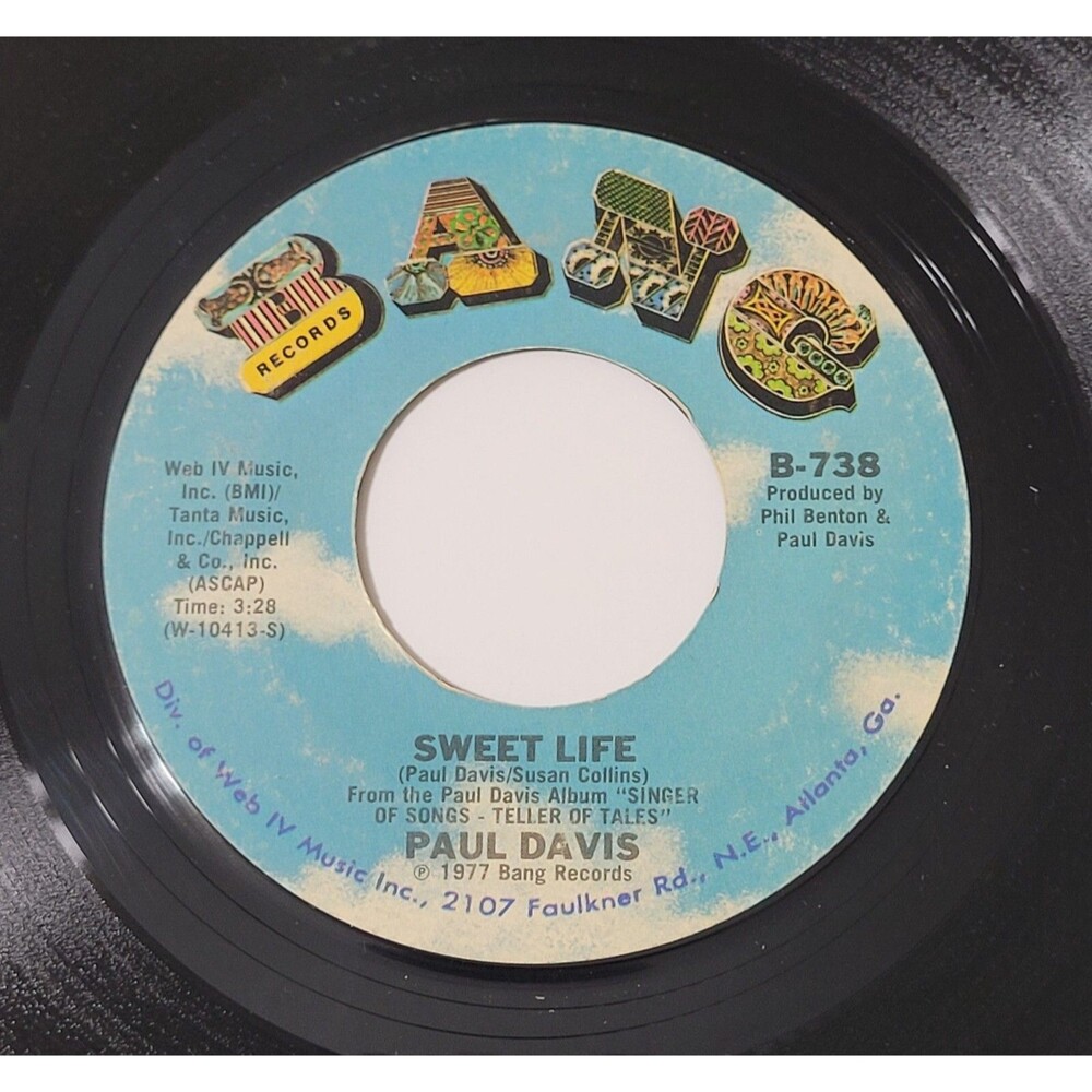 Paul Davis 45 RPM Sweet Life / Bad Dream - Bang VG+ Rock '77